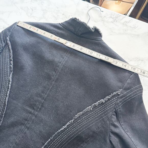 Elie Tahari Black Cotton Denim City Moto Zip Front Jacket Women’s Size Medium - Picture 13 of 16